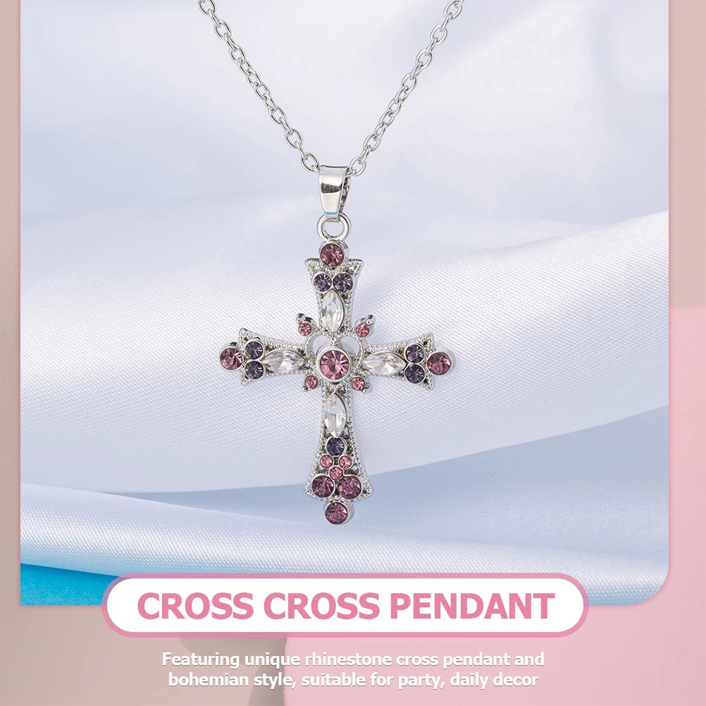 

Big Rhinestone Gothic Faith Pendant Bohemian Costume Jewelry For Women Beach Party Halloween Trendy Colorful Long