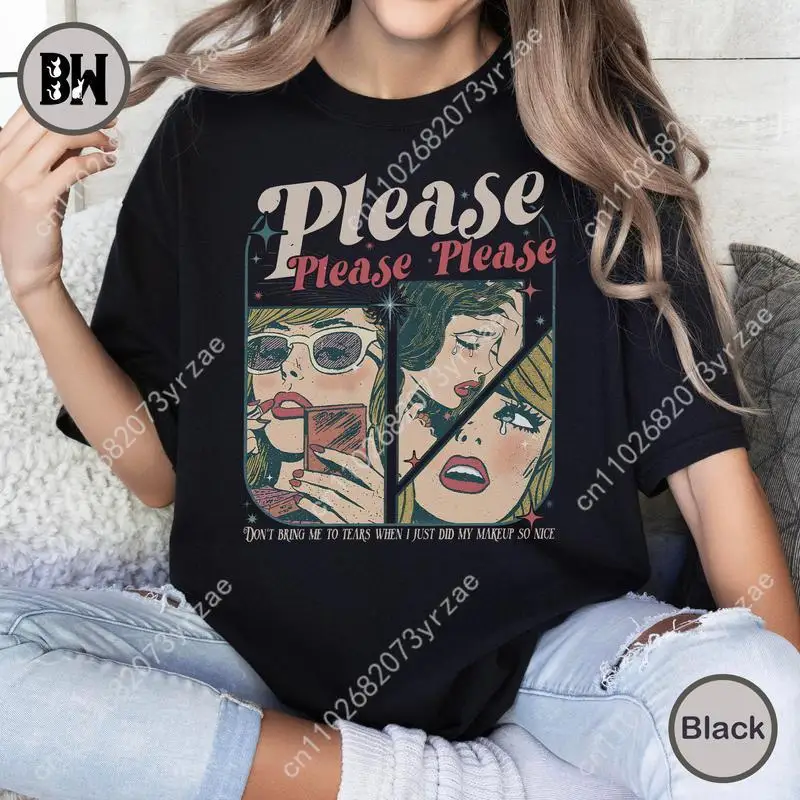 กรุณาโปรดโปรดโปรด  เสื้อยืดสไตล์เรโทร ผู้ชาย ผู้หญิง คุณภาพสูง ผ้าฝ้ายวินเทจ แขนสั้น แฟชั่น เสื้อยืด เนื้อผ้านุ่ม ระบายอากาศได้ดี