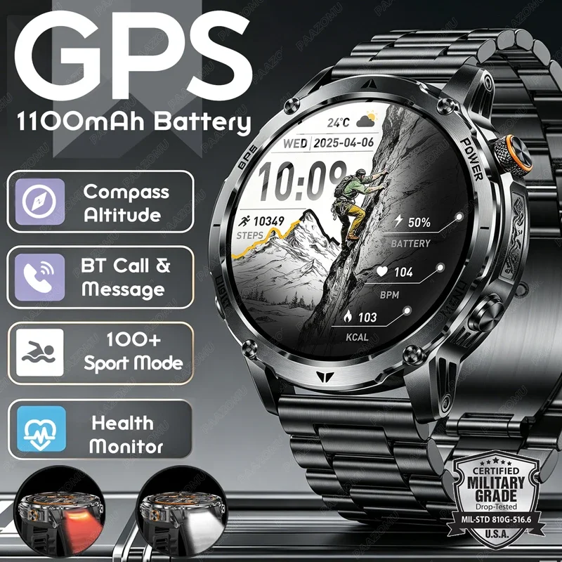 2026 New Built-in GPS Men Smart Watch Outdoor 1100mAh Super Large Battery 1.7