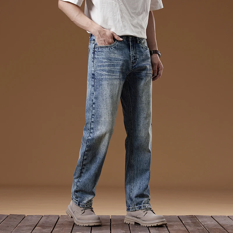 KSTUN 2025 Spring Men's Straight Jeans Wide Leg Men Denim Pants Streetwear Vintage Male Trousers Clothing Classic Dad Jeans