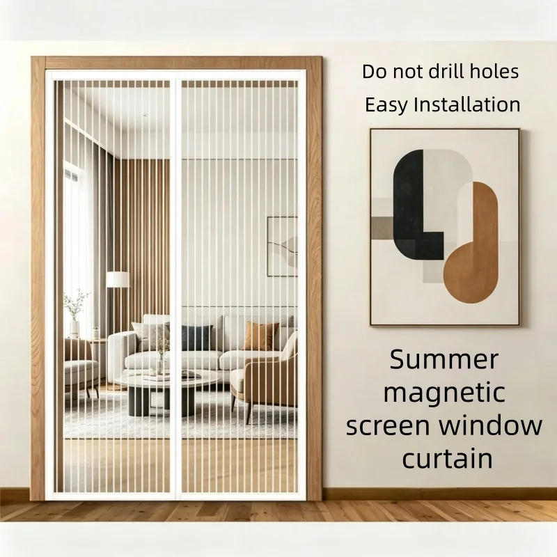 Magnetic Door Screen Window White Mosquito Net Automatic Closing Invisible Net, Suitable for Kitchen, Living Room, Bedroom