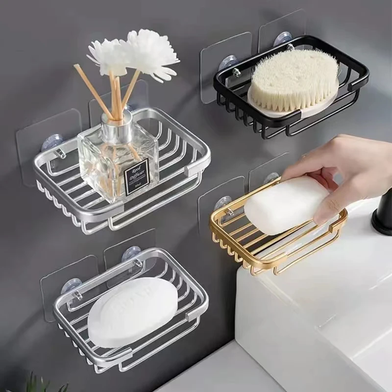 1 Pcs Drill Free Soap Dish Holder Wall Mounted Storage Rack Holder Kitchen Sponge Storage Shelf Bathroom Soap Storage Basket