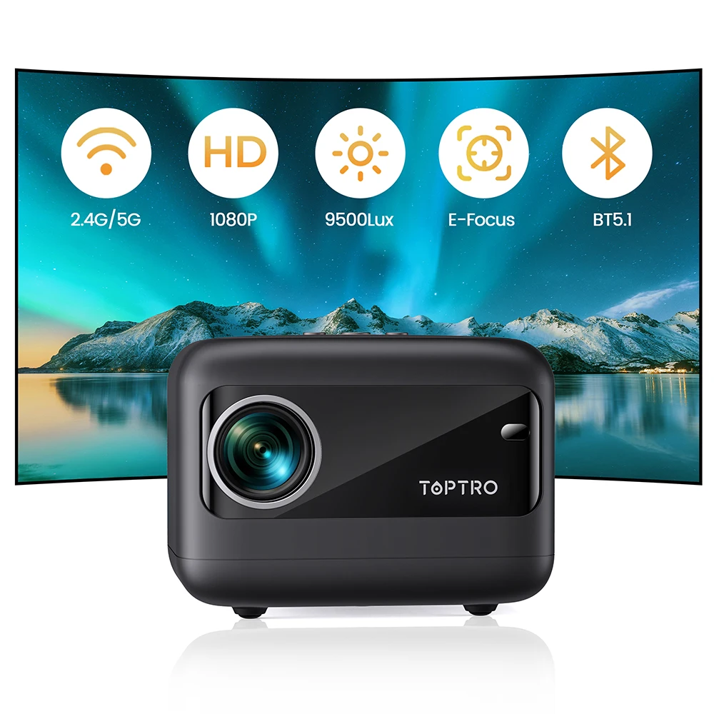 

Портативный проектор TOPTRO TR25, 9500 лм, поддержка 1080p Smart TV, Wi-Fi, Bluetooth