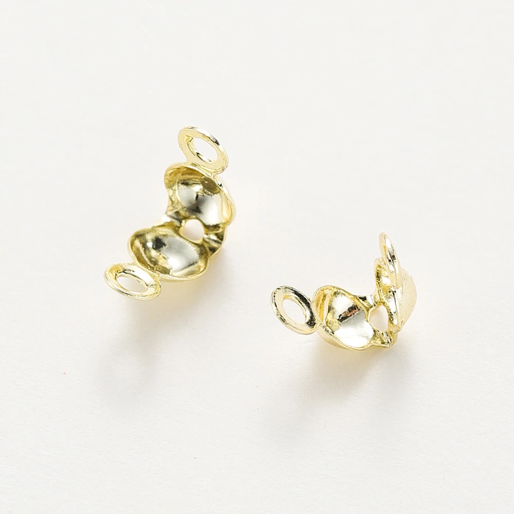 Banhado a ouro Latão Bola Cadeia, Calotte End Crimps, Beads Componentes Conector, DIY Jóias Fazendo Suprimentos, 14K, 18K, 50 Pcs, 100Pcs