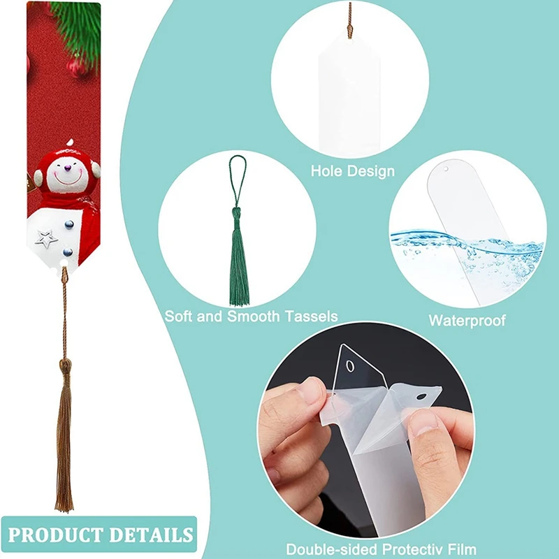 30PCS Blank Acrylic Bookmark Clear Bookmarks Blank Bookmark With Colourful Bookmark Pendant For DIY Gifts Tags