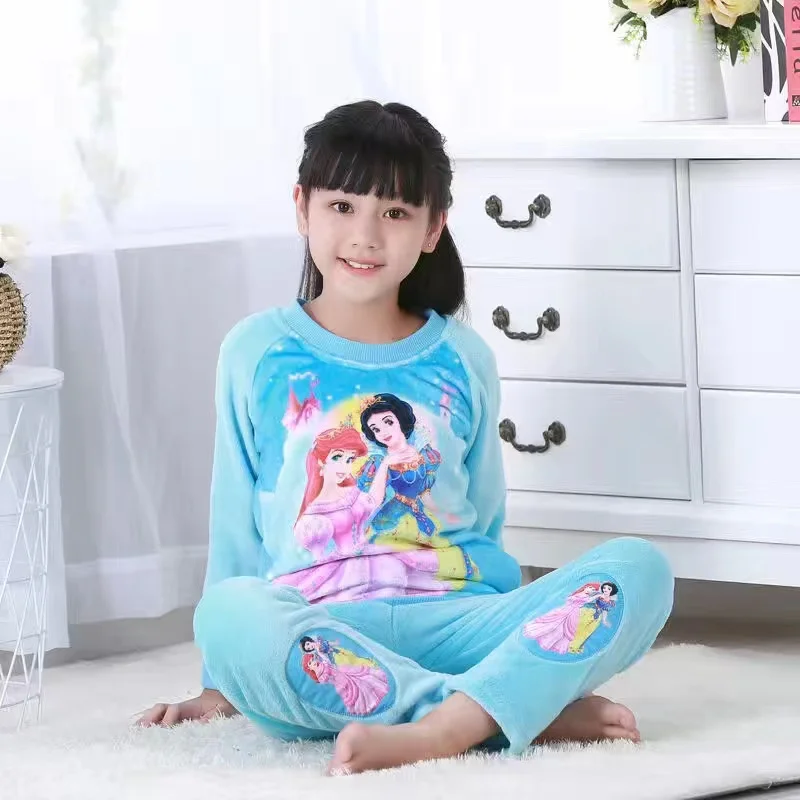 Autumn Winter Baby Girls Pajamas Cartoon Frozen Anna Elsa Sofia Clothing Set Kid Long Sleeve Home Sleepwear Children Nightgown