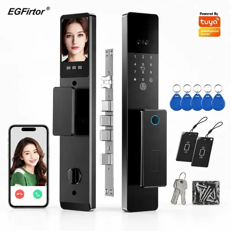 New Smart Door Lock with Facial Recognition Fingerprint Automatic Combination Remote Intercom Electronic Lock Multi Language