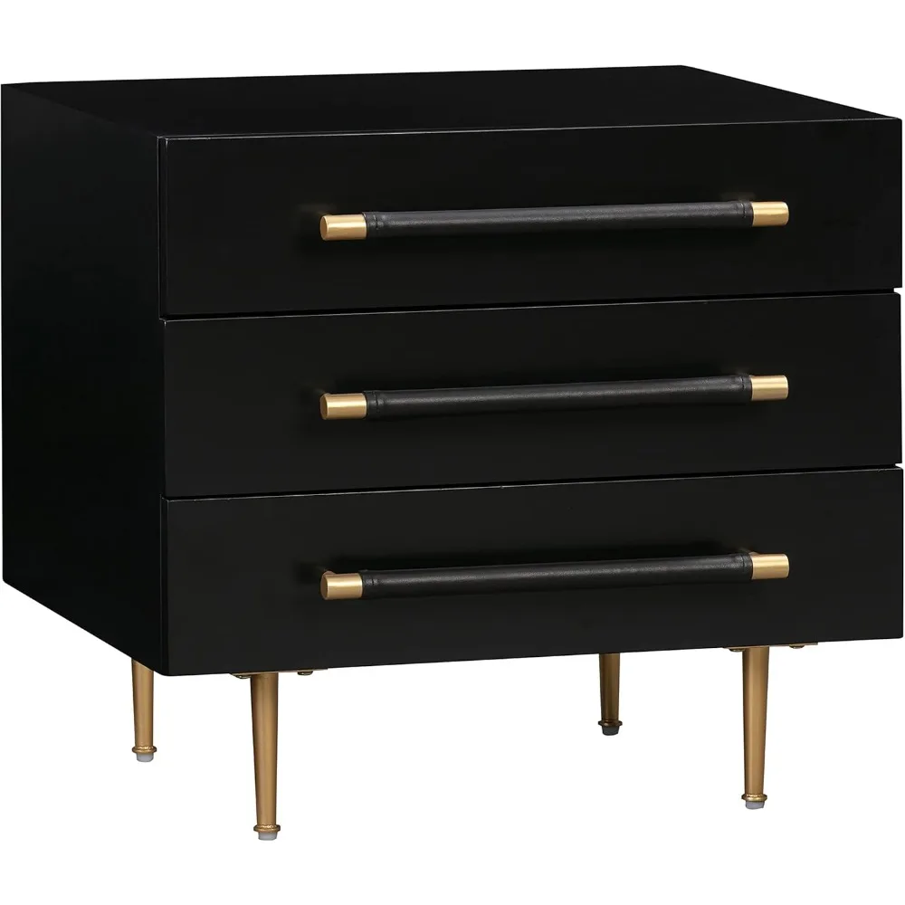 

black trident 3-drawer nightstand - storage side table for bedrooms