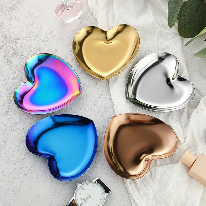 

INS Stainless Steel Heart-Shaped Tray Cosmetic Jewelry Photography Shooting Props Metal Storage Tray Shooting Background