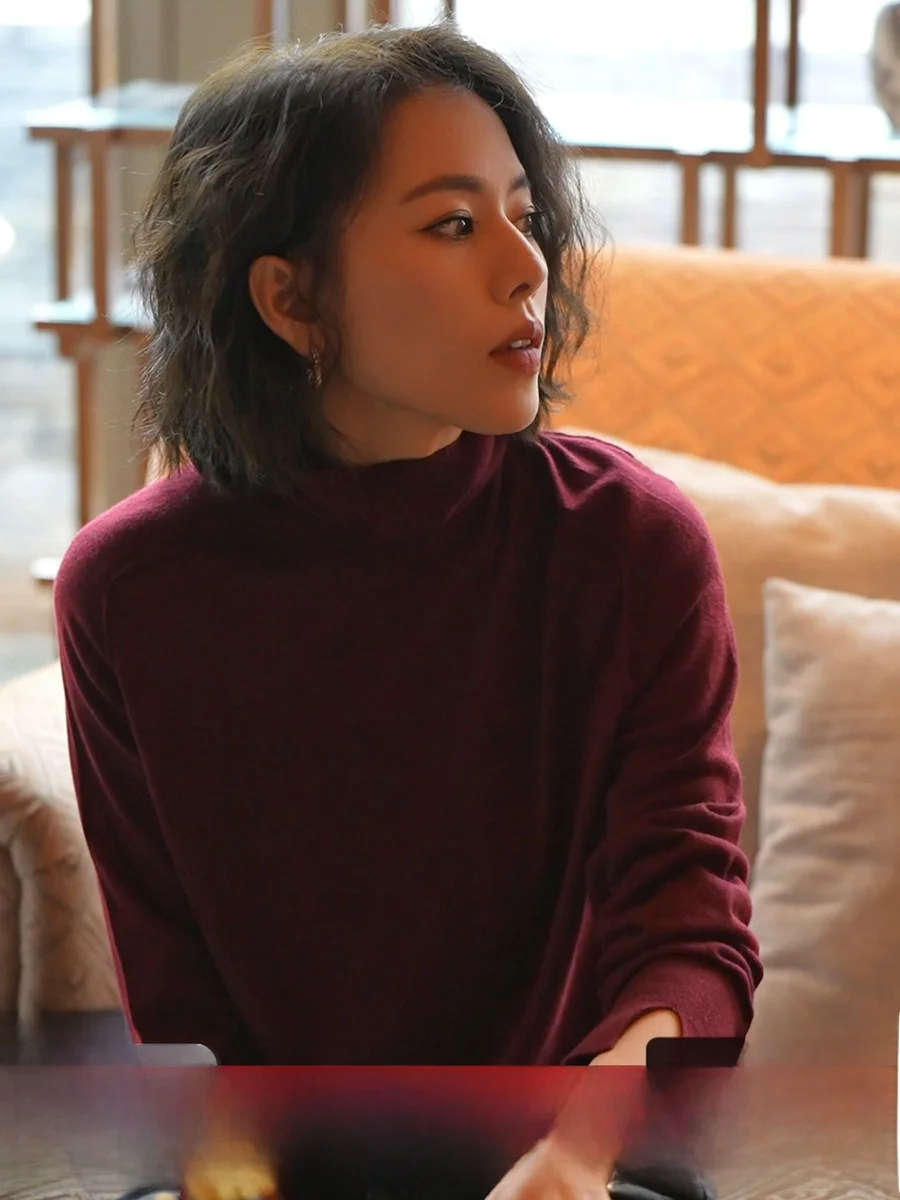 

Высококачественный вязаный свитер с высоким воротником и длинными рукавами, повседневный, винтажный, однотонный, женский топ Berlin Sle от Wei