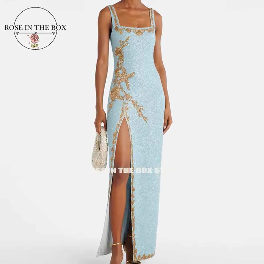 ROSEINTHEBOX Customized Mermaid Long Beaded Evening Dresses 2026 Hand-embroidered Elegant Party Dresses with Slit Formal Gowns