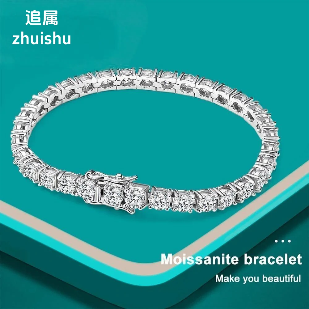 

zhuishu D VVS1 Moissanite Tennis Bracelet Original s925 Sterling Silver Plated 18k White Gold with GRA Bracelets for Women Man