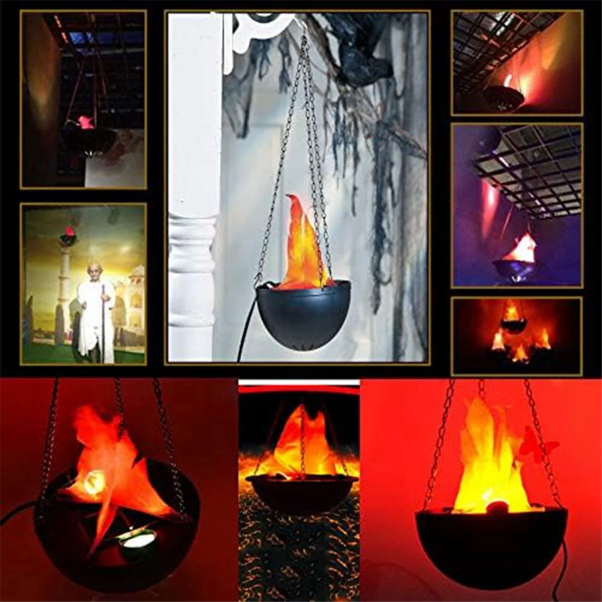 3D Fake-Fire Light, Hanging LED Flame Light, Artificial LED Silk Flame Stage Effect Light Realistic Campfire Lamp Prop