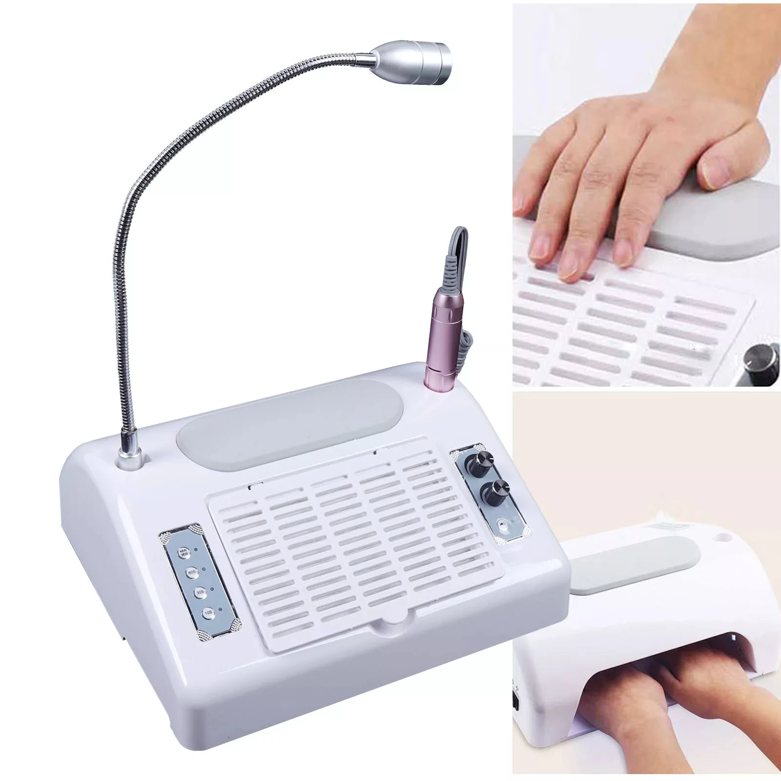 Macchina per manicure 5 in 1 con lampada per unghie UV LED, asciugatrice, aspirapolvere e collettore di polveri per trapano per unghie (USA)