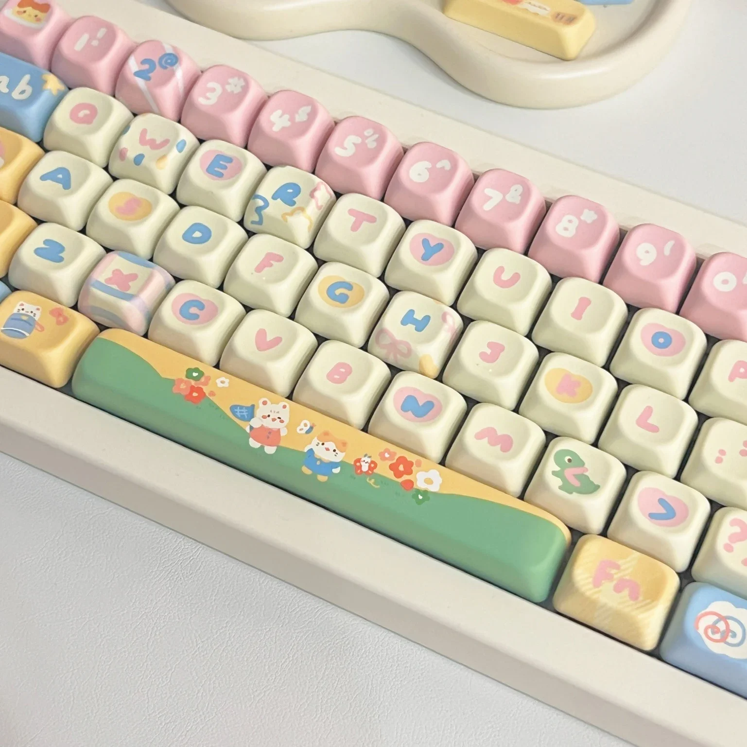 Schattige Kleuterschool Keycaps Eoprofiel Pbt Vijfzijdige Sublimatie Zachte Dopamine Sleutel Caps 141 Toetsen Cartoon Dier Keyboard Keyboard Cap