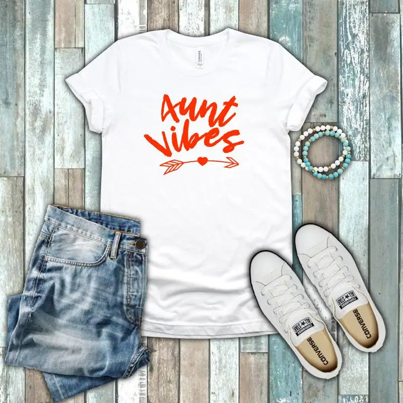 Aunt Vibes Auntie Love Sister Family Красная, белая хлопковая футболка 100, хлопковая футболка