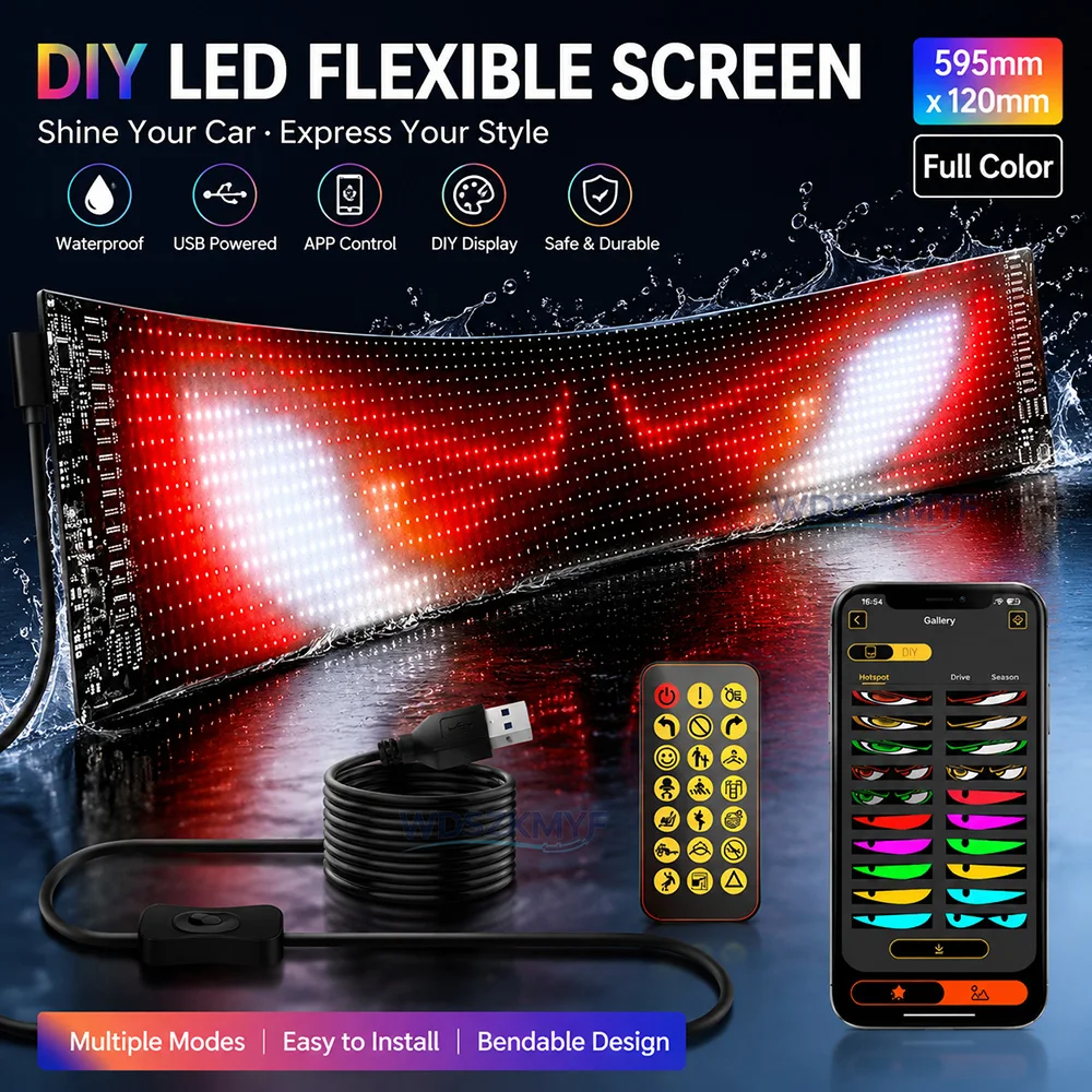 HOT Car Demon Eyes DIY Windshield LED panel programmable demon eye LED flexible display screen APP control led devil eye