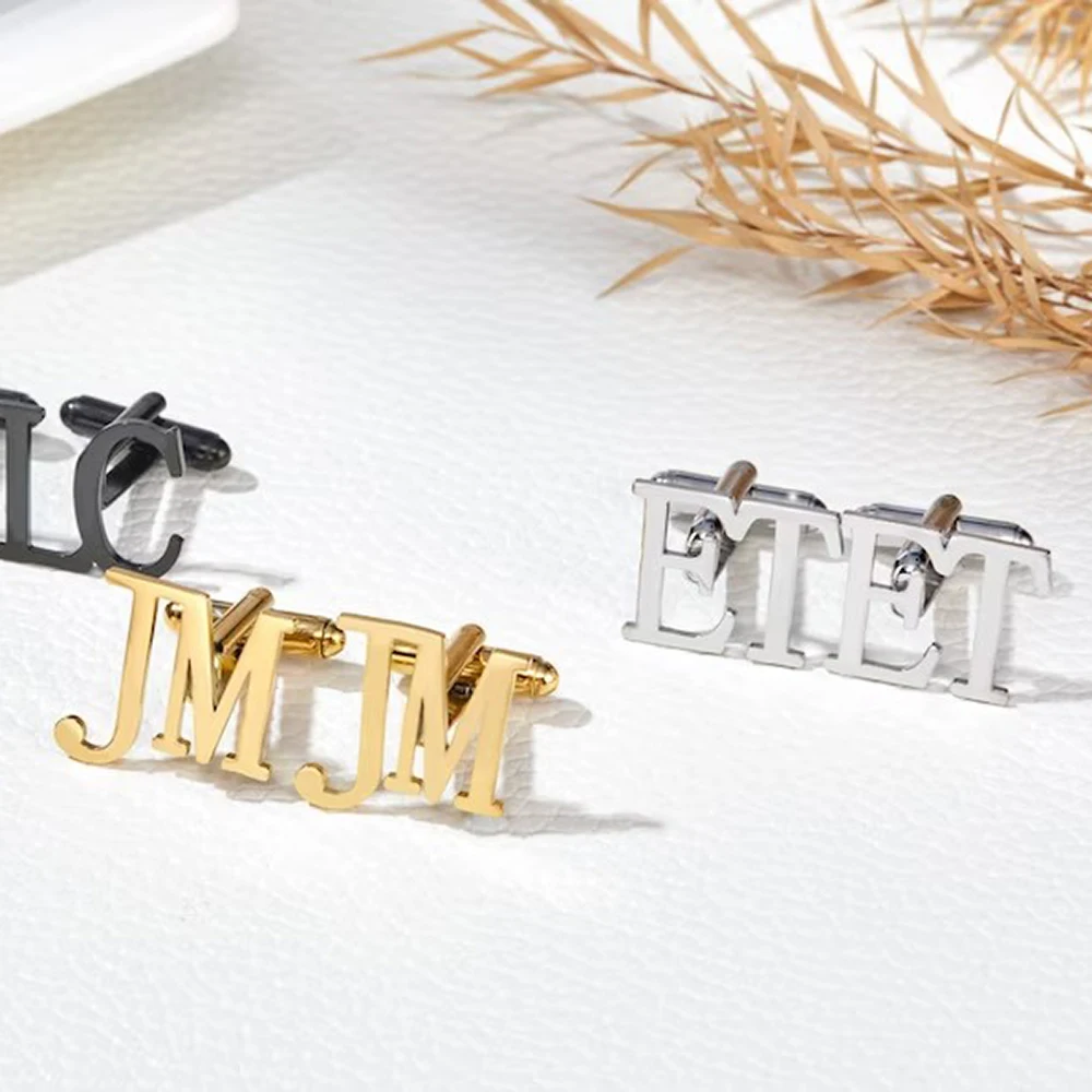 

Stainless Steel Custom Hollow Two Letter Cufflinks Gold Silver Black Personalized Engraved Cuff Links Gift For Husband Dad Groom