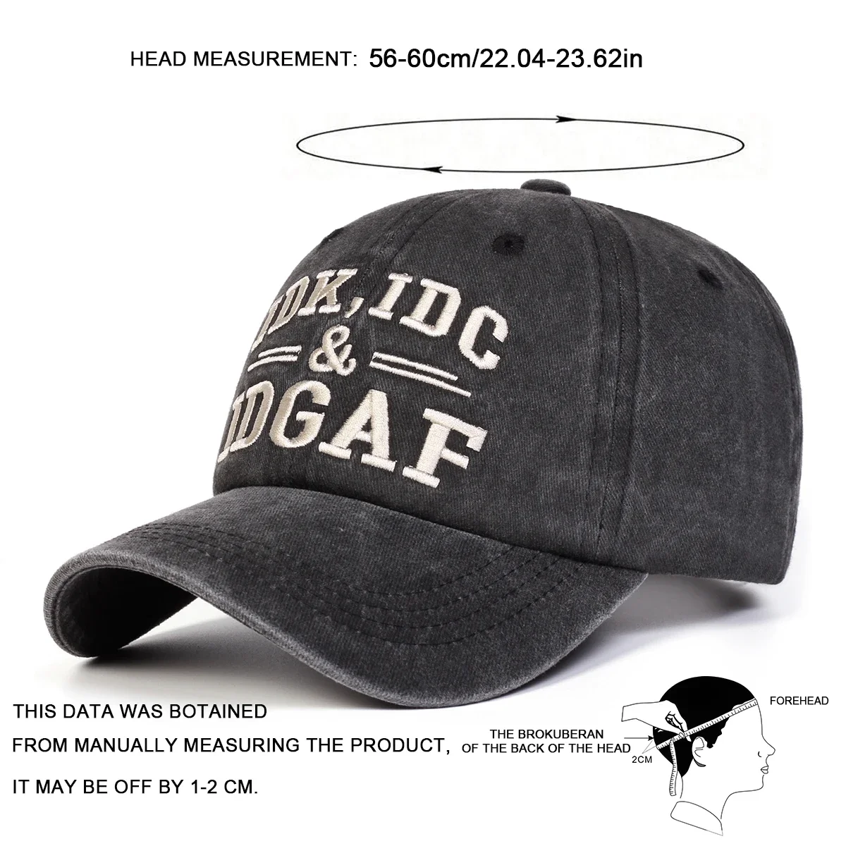 Unisex IDK IDC&IDGAF Buchstaben-Stickerei Gewaschene Baseballkappe Frühling Herbst Outdoor Verstellbare Freizeitkappe Sonnenschutzkappe Sportkappe – Detail 7