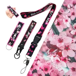 Sakura Series Keychain Nylon Pink Double-sided Printing Key Ring Generic Fashion Id Card for Honda Toyota Moto Auto Accessories
