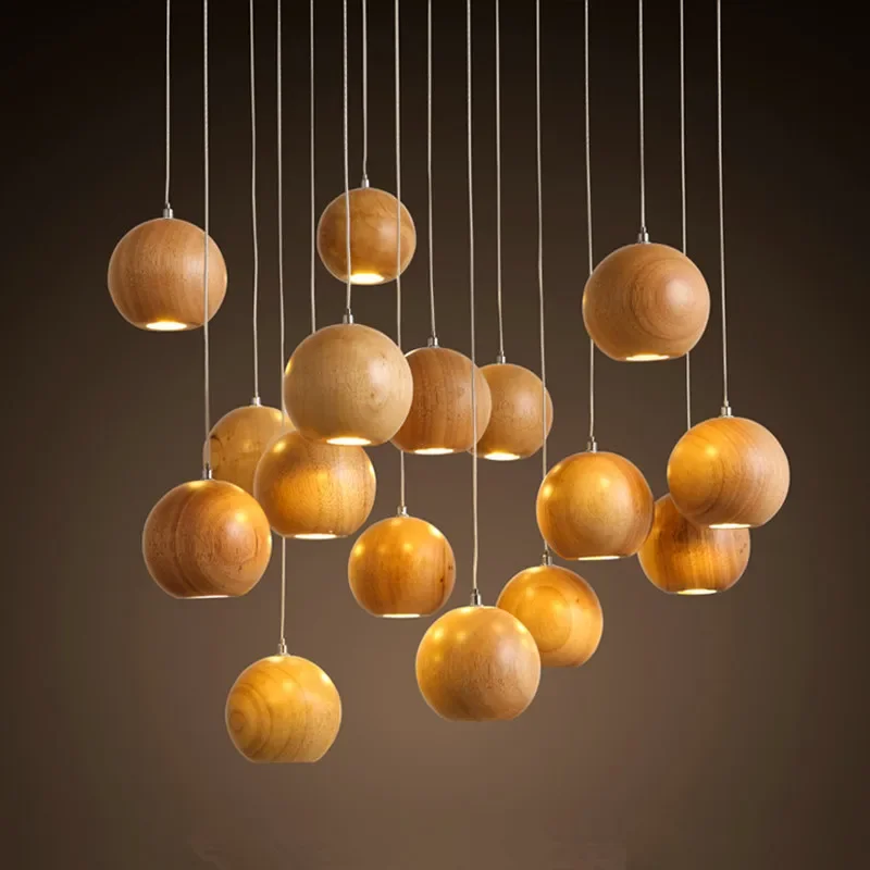 

Europe Designer Wooden Hanging Lights Timber Ball Hanging Lamp G4 Pendant Lights Decorative Lighting Fixture Foyer Room