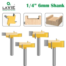 LAVIE 1pc 6mm Or 6.35mm Shank D 40mm 4 Edge T Type Slotting Cutter Woodworking Tool Router Bits for Trimming Machine 318Z44006Y