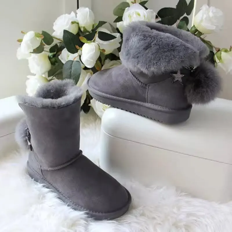 100% Wool New Arrival 2022 Natural Fur Snow Boots New Shoes Women Genuine Sheepskin Real Fur Women Winter Snow Boots Brand Boots