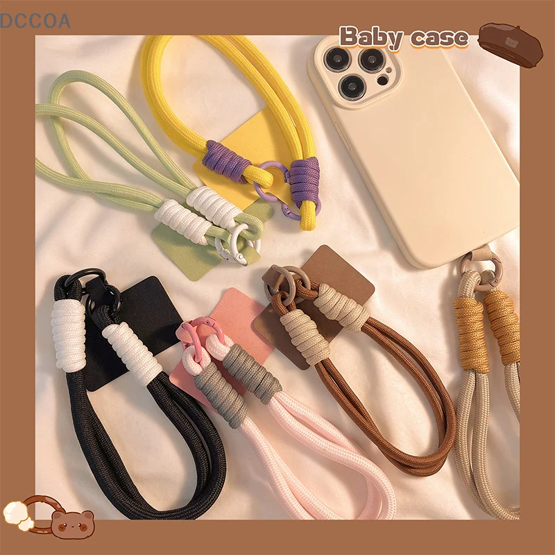 

INS Style Braid Mobile Phone Lanyard Fashion Solid Color Anti-loss Short Wrist Band Pendant Hanging Strap Rope W/Spacer