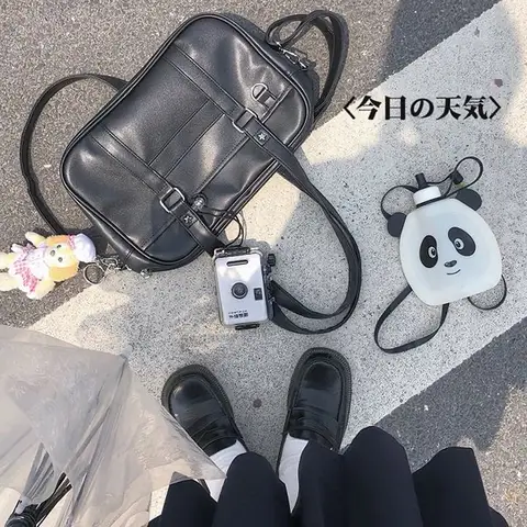 대용량 스트랩 백 PU 학교 대용량 학생용 일본식 원작 JK 복장 학원 학교용 PU 업그레이드 학생용 대용량 스트랩 백 가방 백팩