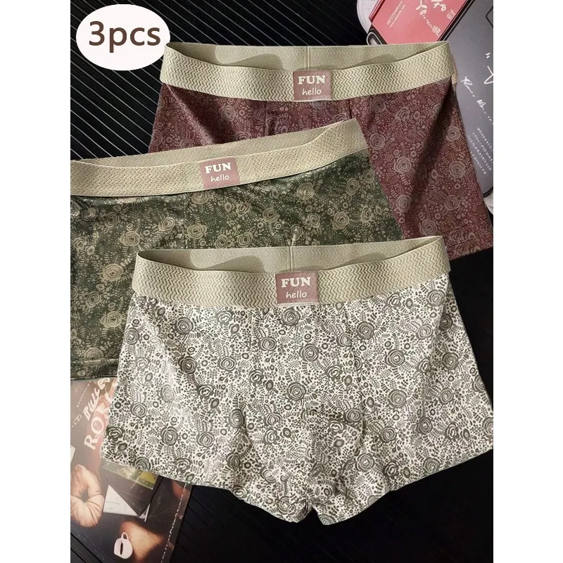 

3 шт./компл., классическое мужское нижнее белье с цветочным принтом в китайском стиле, дышащие мужские трусы, антибактериальные мужские шорты-боксеры