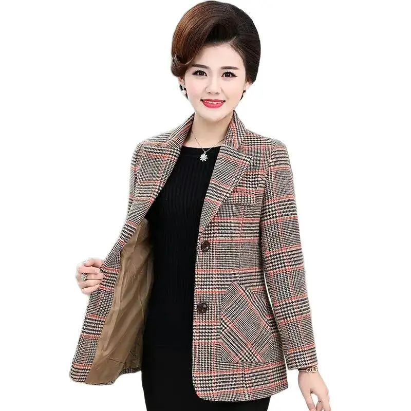 

Middle-aged And Old-aged Women Fashion Middle-aged Mother Plaid Suit Short Loose Slim Westernstyle Spring Clothes