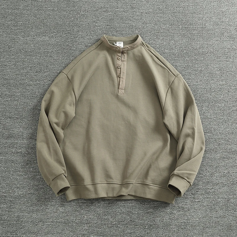 

Men's Knitted Half Open Collar Sweatshirt Pure Cotton Heavyweight Thickened Stand Collar Knitted Loop Fashionable Autumn Wint...