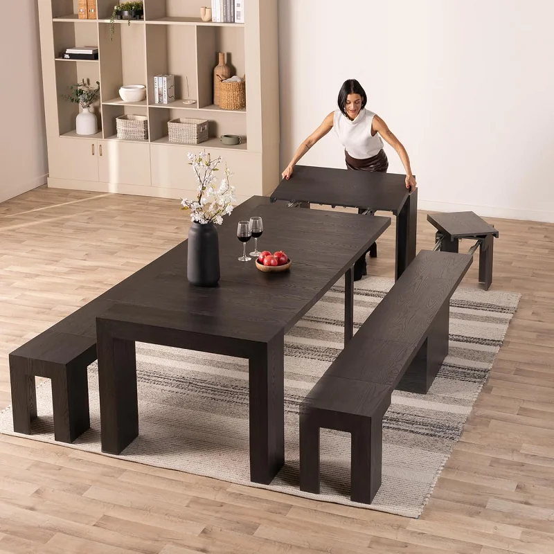 xx-Modern Design Wooden Frame Optional Color Extendable Table Transformer Dining Table for Dining Room^