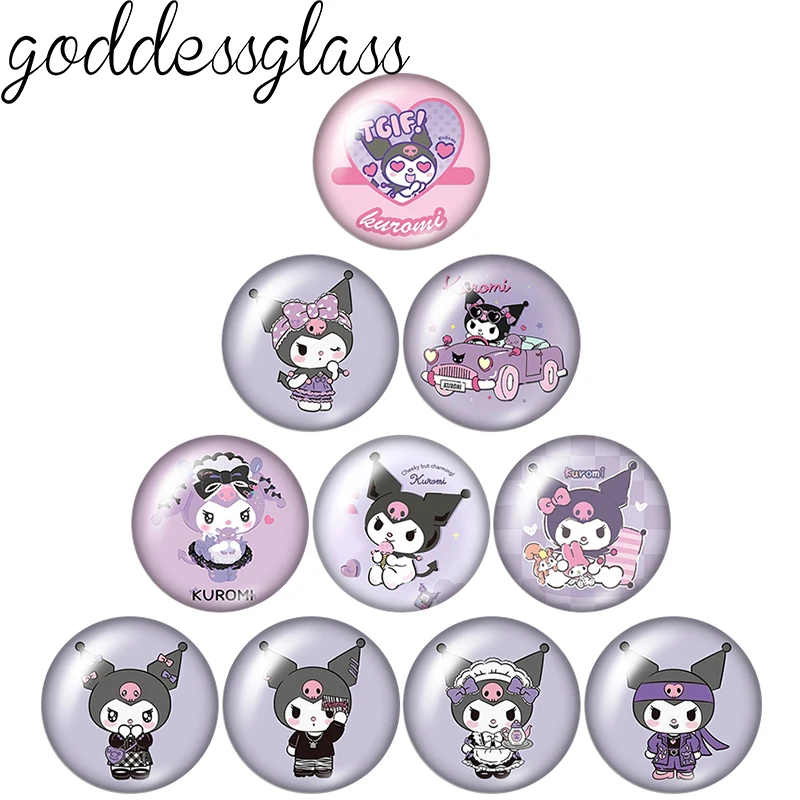 MINISO Sanrio Kuromi Cute 10pcs 12mm/18mm/20mm/25mm Round photo glass cabochon demo flat back Making findings bracelets