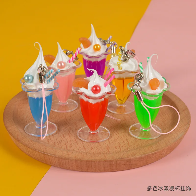 dessert keychain Ice Cream Keychain Creative Cute Imitation Sundae Dessert Cup Food Key Chains for Women Bag Pendants Key Ring