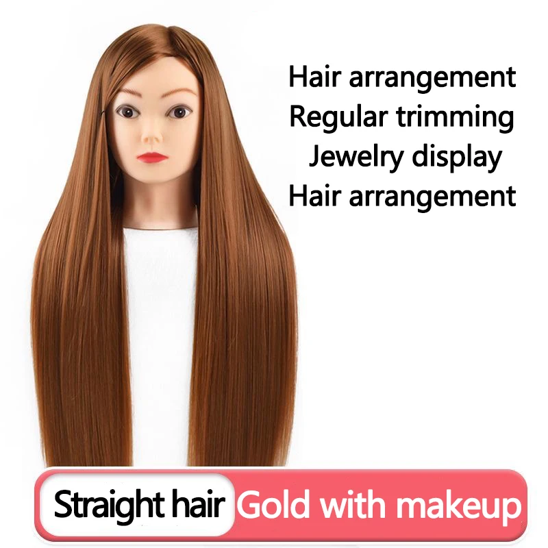 Hair wig head mimics real hair, hairdressing model head practices curling hair, weaving hair, and makeup styling