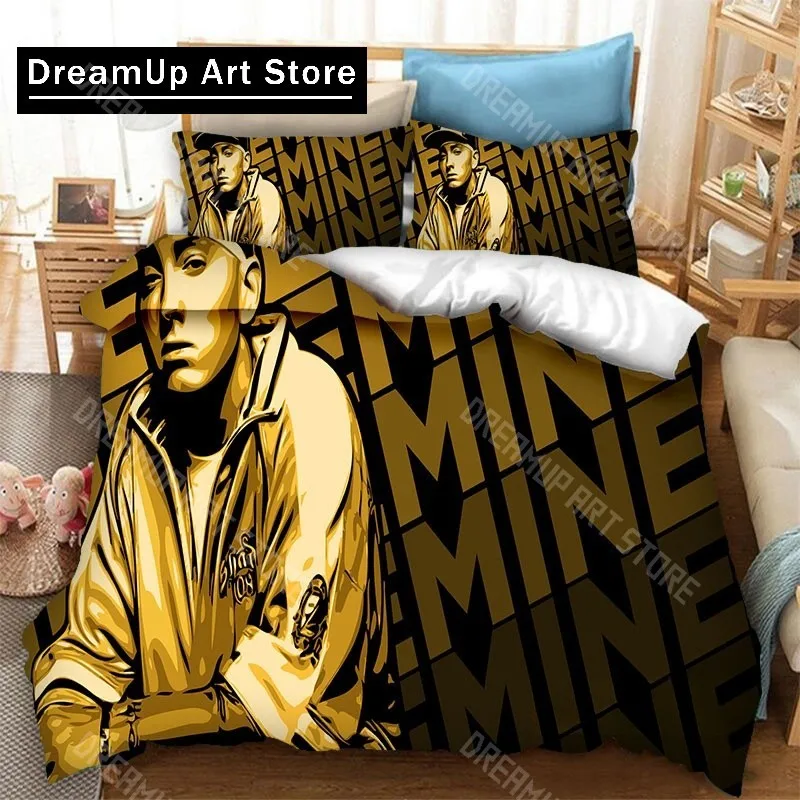 3D Printed Eminem Hip Hop Singer Bedding Set for Boys Girls Duvet Cover Pillowcase Twin Queen King Full Single Double Sizes