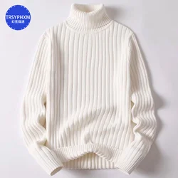 Men 2024 New Sweater Autumn Winter Knitted Turtleneck Thick Inside Solid Color Pullovers Men Casual Sweater Pullovers