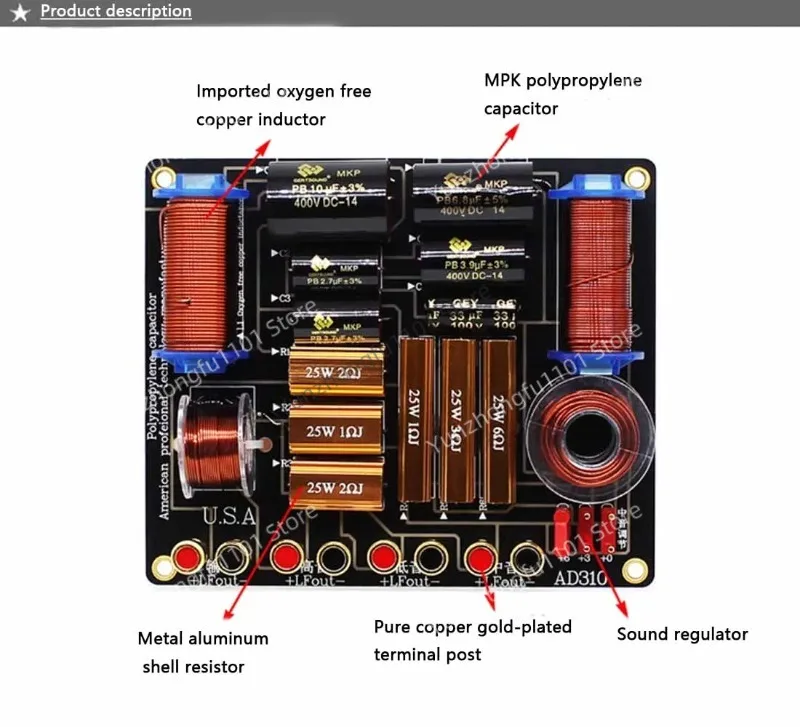 

450 Вт Высококачественный басовый разделитель частот для Hi-Fi полочных акустических систем, тройной разделитель для домашнего аудио DIY