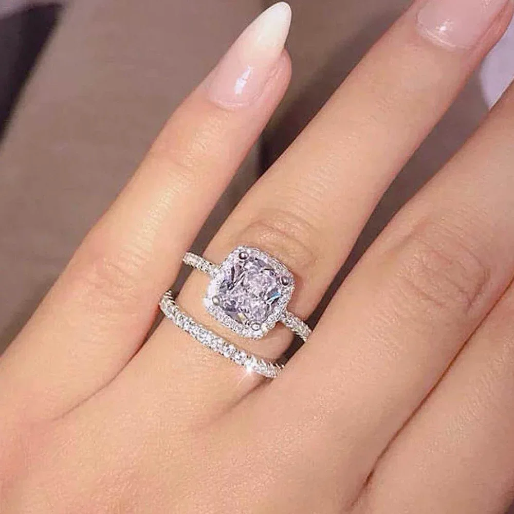 18K Rose Gold Lab Diamond Finger Ring sets 925 Sterling Silver Party Wedding band Rings for Women Men Engagement Jewelry Gift