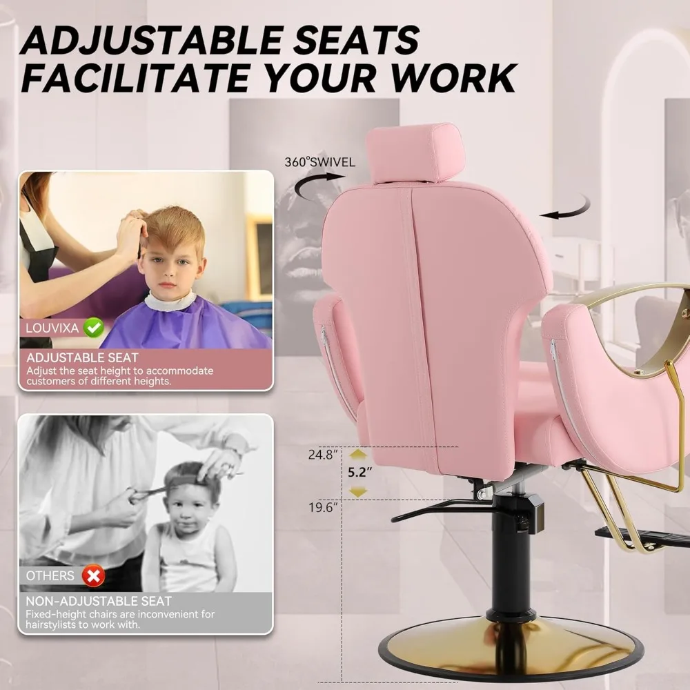 Barber Chair, Salon Chair for Hair Stylist, Hair Reclining Salon Chair, Multi-Function Shampoo Chair for Salon Barbershop