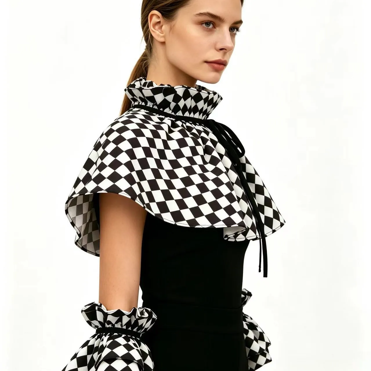 Halloween Clown Collar Chocker Black and White Plaid Fake Collar Clown Costume Accessories Magic Show Outfits Props Cosplay