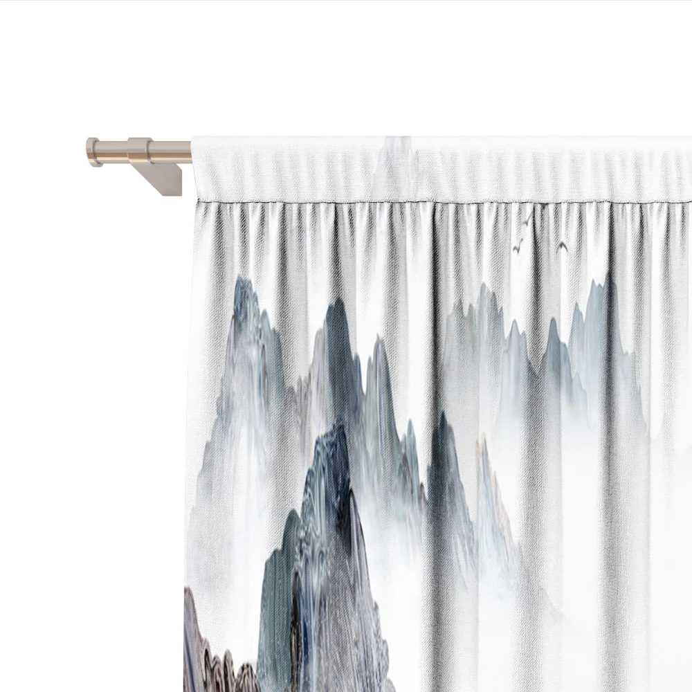 2PC Home Decoration Curtains With Landscape Background And Pole Pocket Curtains, Kitchen, Coffee Shop, Living Room, Balcony