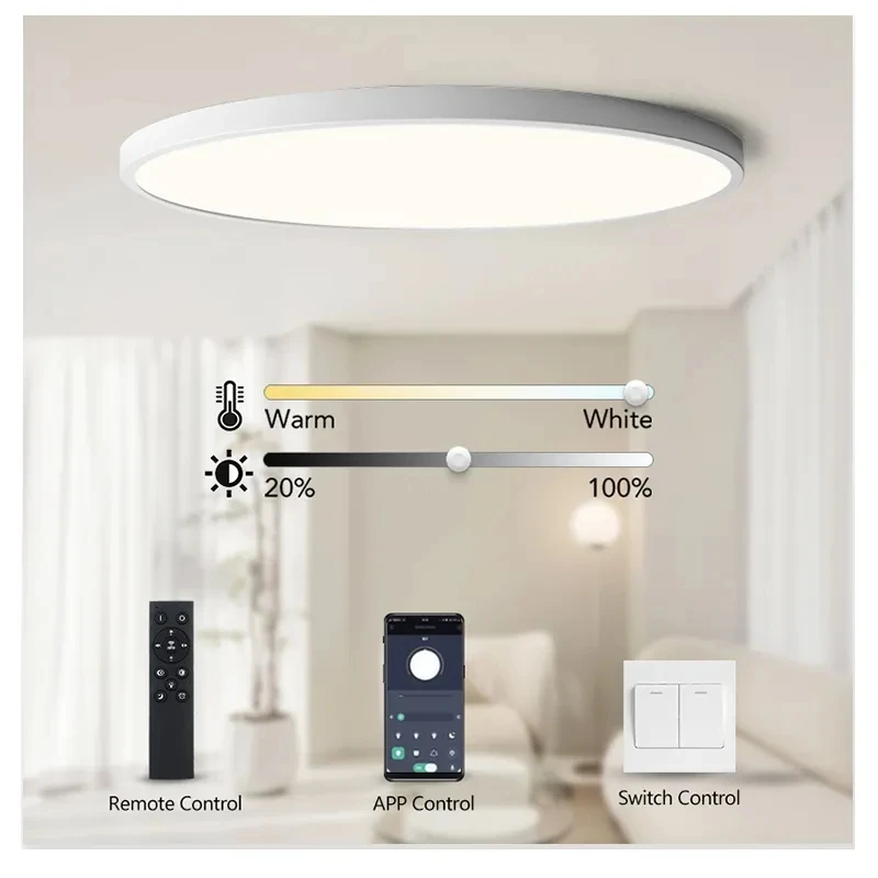 Smart Dimmable Ceiling Lamps for Living Room Bedroom 0.9inch Ultrathin Panel Light Led Ceiling Light Indoor Lighting AC85-265V