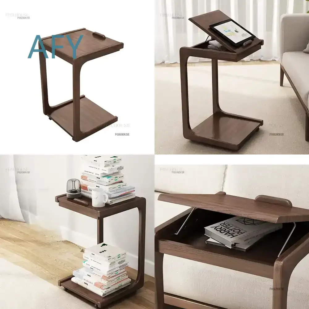 Nordic Solid Wood Coffee Table for FOSUHOUSE Clamshell Scroll Wheel Design Modern Living Room Casual Furniture Minimalist