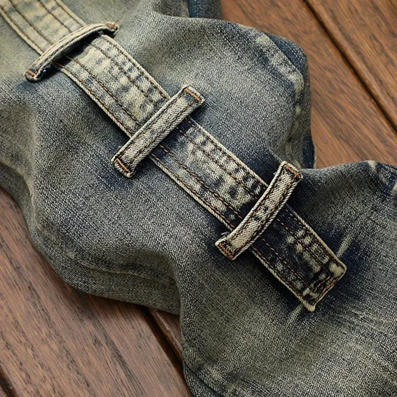 ポップ高品質ファッション高級レトロメンズデニムジーンズ韓国スタイルヴィンテージカジュアルパンクオートバイデザイナー乗馬カーゴ Je