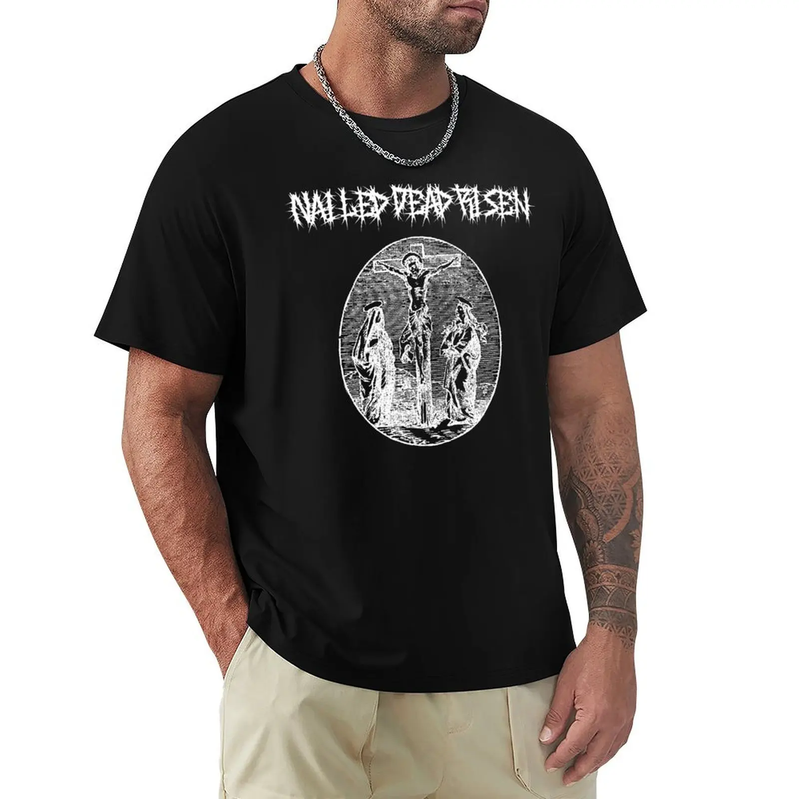 Death Metal Christ Crucifix Nailed Dead Risen Impending Doom T-Shirt Simple Line Art Print Tee