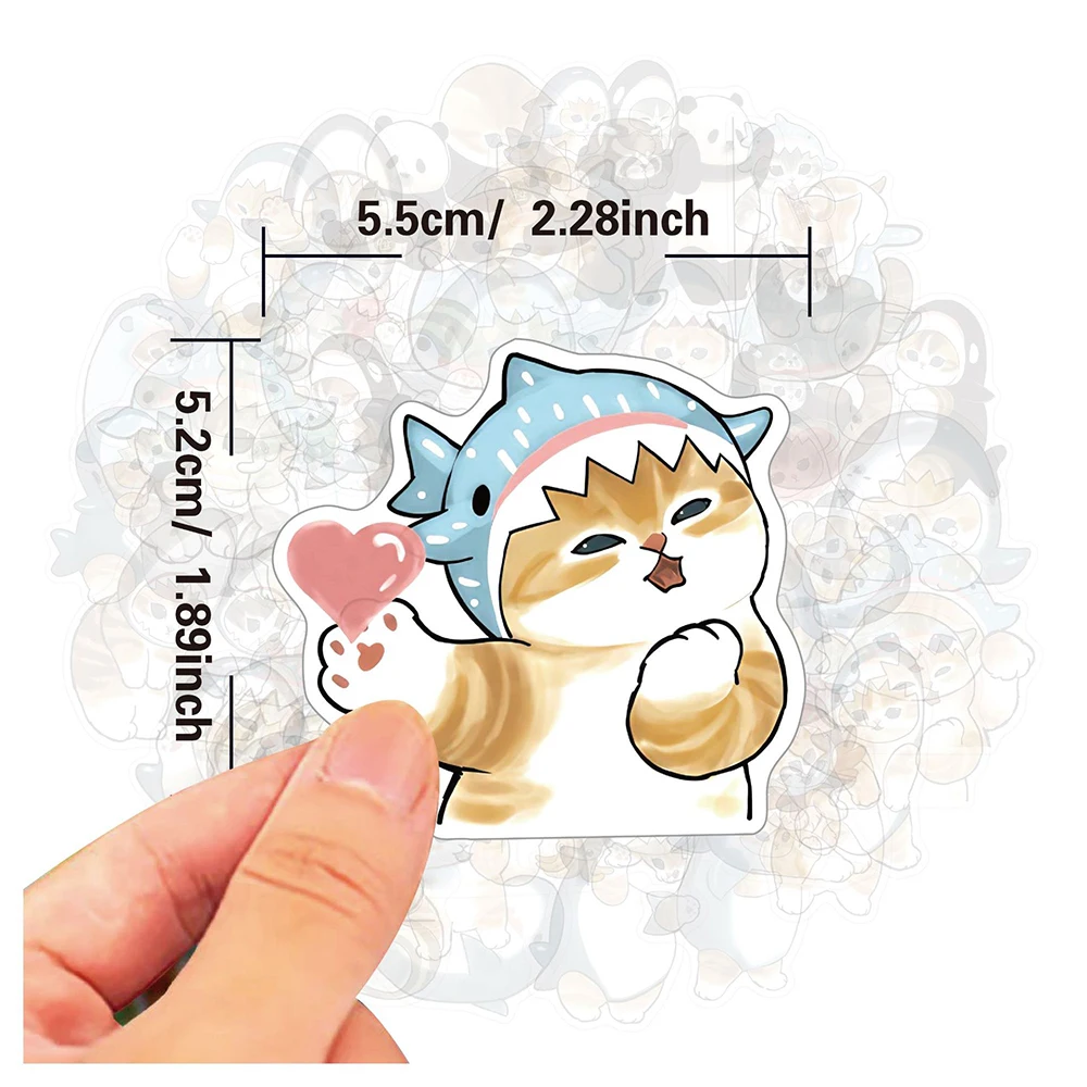 10/30/50pcs Cute Funny Shark Cats Cartoon Stickers Kawaii Decoration Sticker Notebook Phone Stationery Decals for Kids Toy Gift