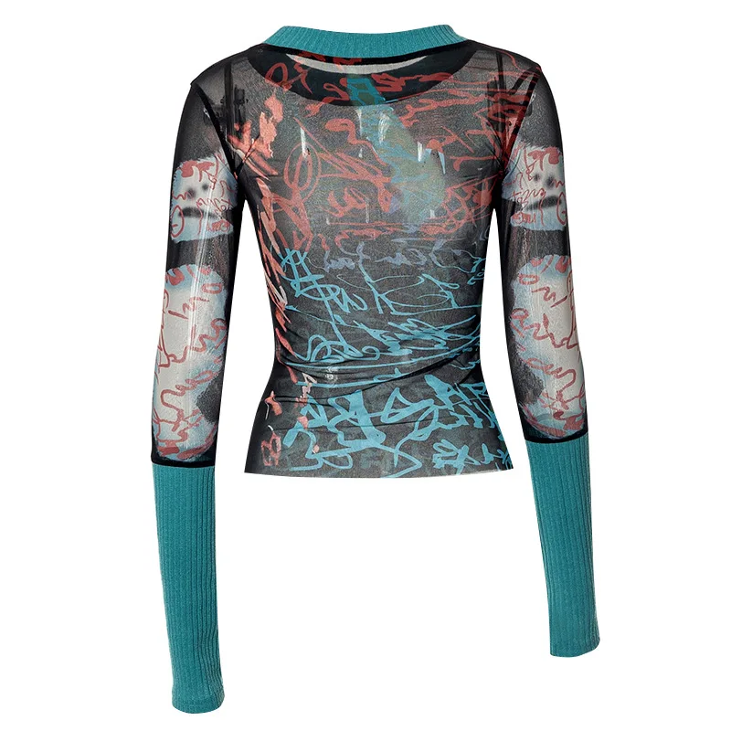 Drucken Y2k Zubehör Crop Top Frauen Kleidung Lange Ärmeln Grafik T Hemd Oansatz Gothic Ästhetischen T-shirt Pullover Ropa De Mujer – Detail 14