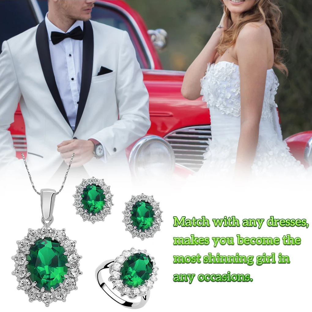 Ketting Ring Oorbellen Set Dames Koper Zirkoon Sieraden Cadeau voor Bruiloft Verjaardag Festival, Rood